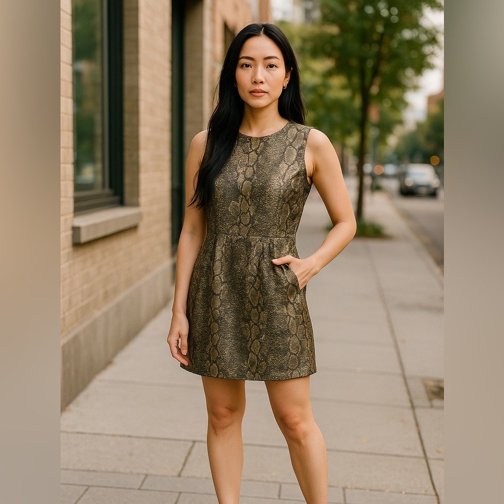Never worn gold and‎ brown midi dress. Perfect with a pair of summer espadrilles